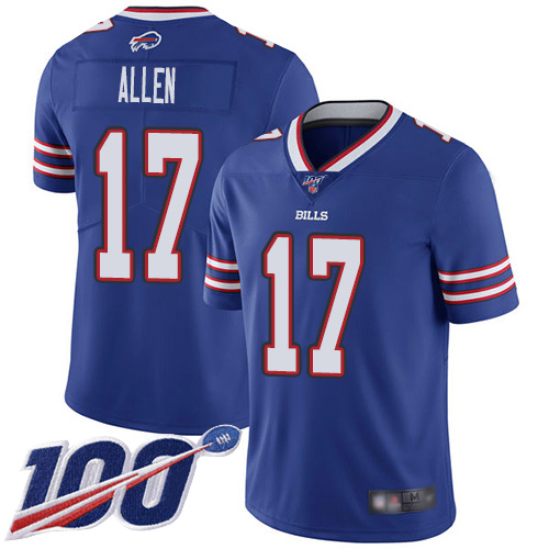 Men Buffalo Bills 17 Josh Allen Royal Blue Team Color Vapor Untouchable Limited Player 100th Season NFL Jersey